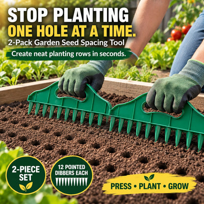 🌱 2-Pack Garden Seed Spacing Tool – Multi-Row Soil Dibbler & Furrow Maker
