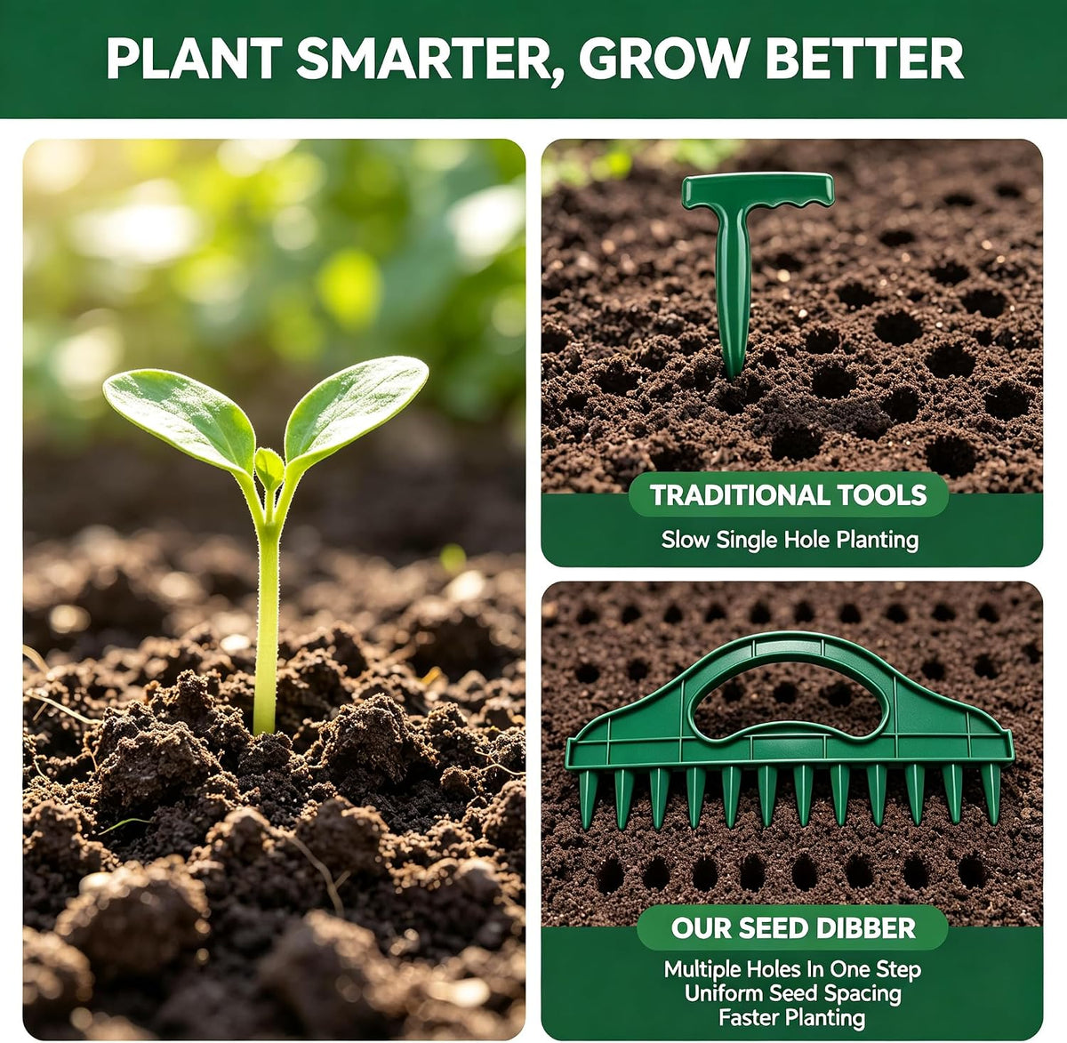 🌱 2-Pack Garden Seed Spacing Tool – Multi-Row Soil Dibbler & Furrow Maker