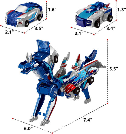 Collision Transforming Dinosaur Car Toy, 2 Magnetic Cars Transform into Dinosaur Toys for Kids Toddler Fun Deformation Robot Dino Car Christmas Birthday Gift Toys for Boys Girls