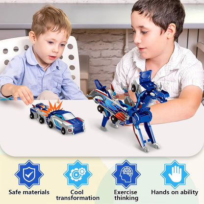 Collision Transforming Dinosaur Car Toy, 2 Magnetic Cars Transform into Dinosaur Toys for Kids Toddler Fun Deformation Robot Dino Car Christmas Birthday Gift Toys for Boys Girls