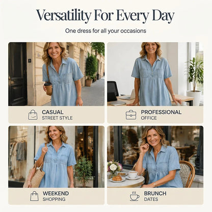 👗 50% OFF NOW! 👖 Casual Pocket Denim Midi Shirt Dress – Soft denim & relaxed fit – Functional pockets, perfect for everyday casual – comfortable and versatile ✨🌸