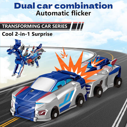 Collision Transforming Dinosaur Car Toy, 2 Magnetic Cars Transform into Dinosaur Toys for Kids Toddler Fun Deformation Robot Dino Car Christmas Birthday Gift Toys for Boys Girls
