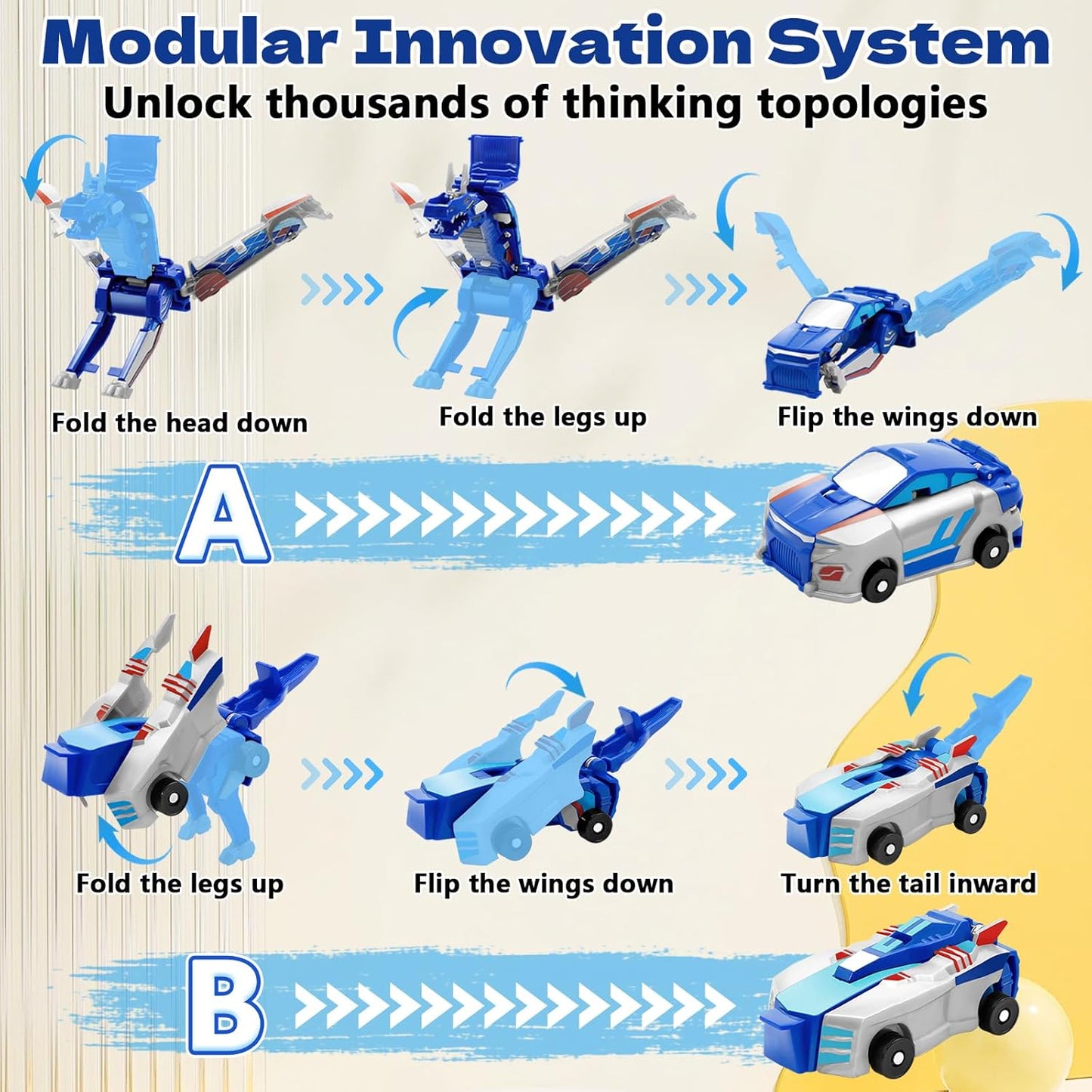 Collision Transforming Dinosaur Car Toy, 2 Magnetic Cars Transform into Dinosaur Toys for Kids Toddler Fun Deformation Robot Dino Car Christmas Birthday Gift Toys for Boys Girls
